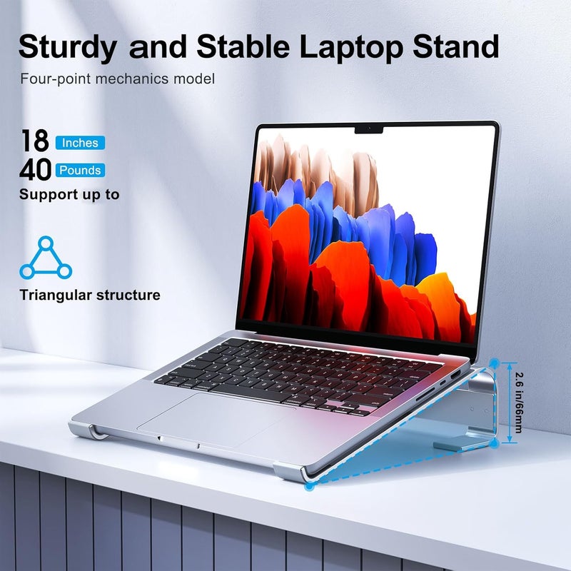MOKURU Laptop Stand for Desk, Aluminum Laptop Riser, Ergonomic Computer Stand Compatible with for MacBook Pro/Air, Dell, HP, Lenovo, 10-17.3'' (Silver) - Image 3